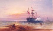 Edward Moran Salute at Sunset. oil on canvas